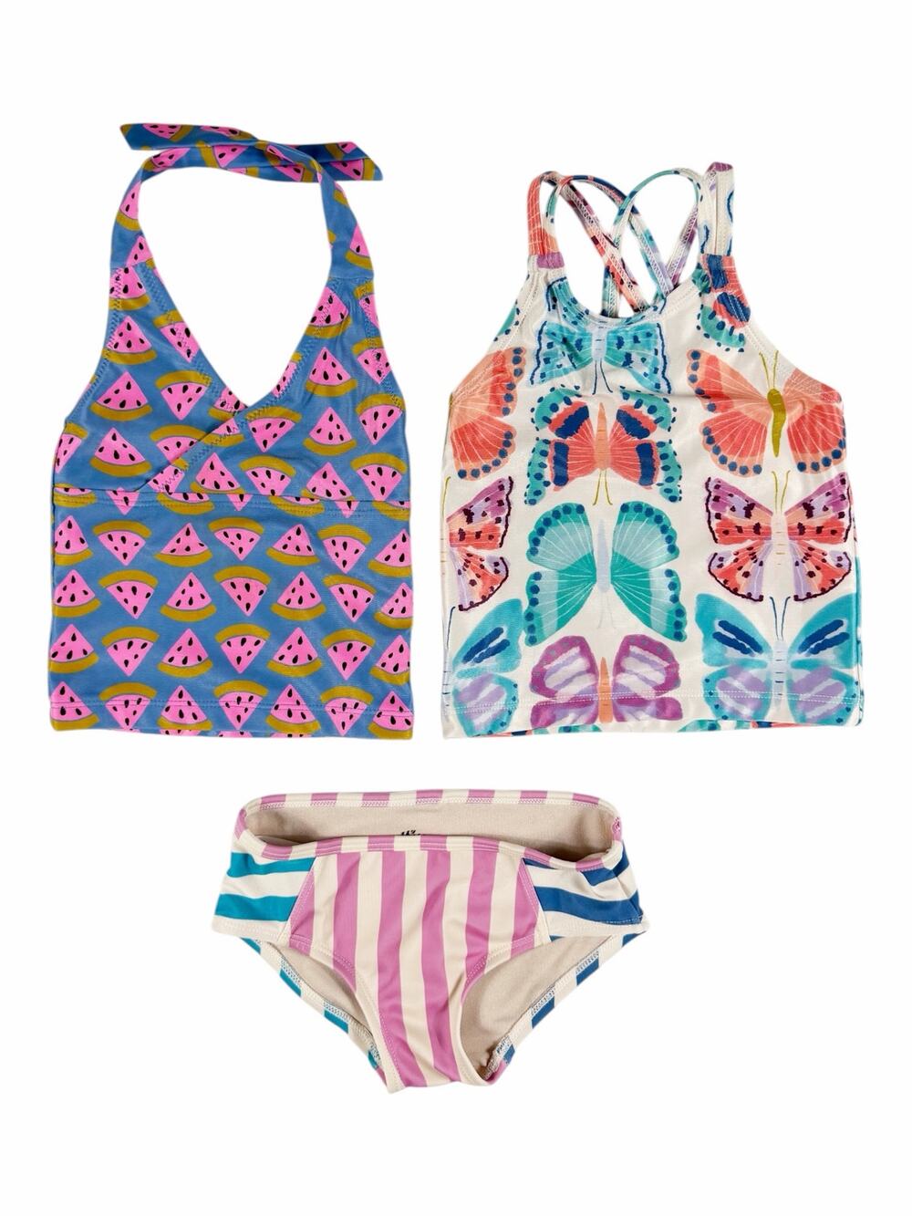 Tea Collection Tankini Swimsuit Bundle Watermelon Butterfly Print Size 3 4